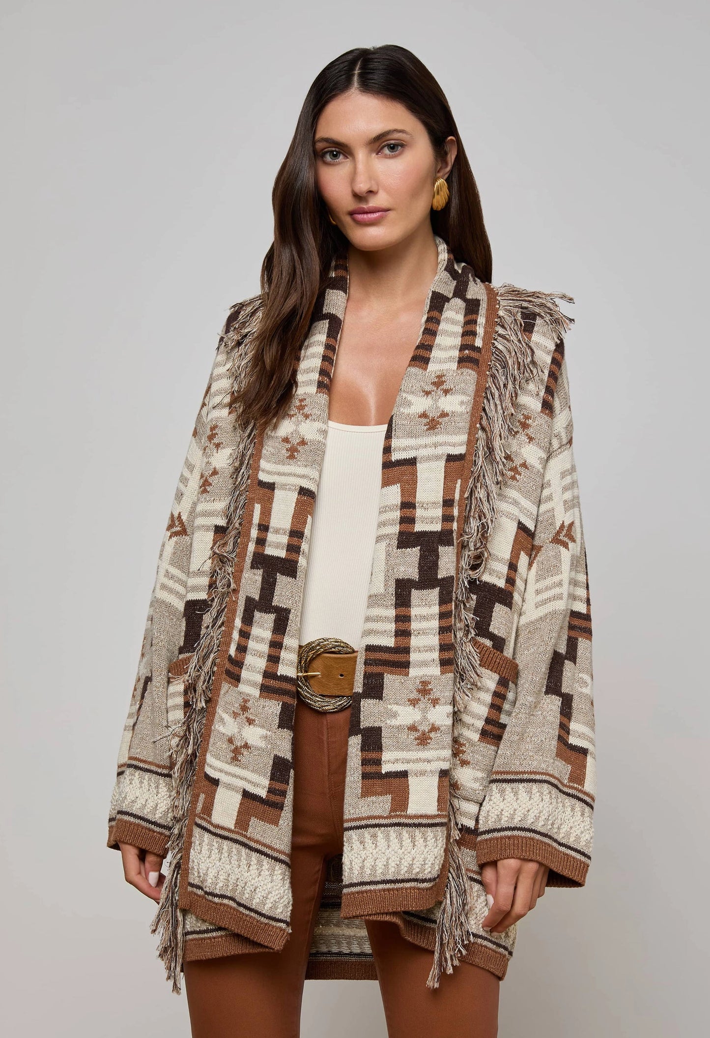 Jair Jacquard Fringe Cardigan