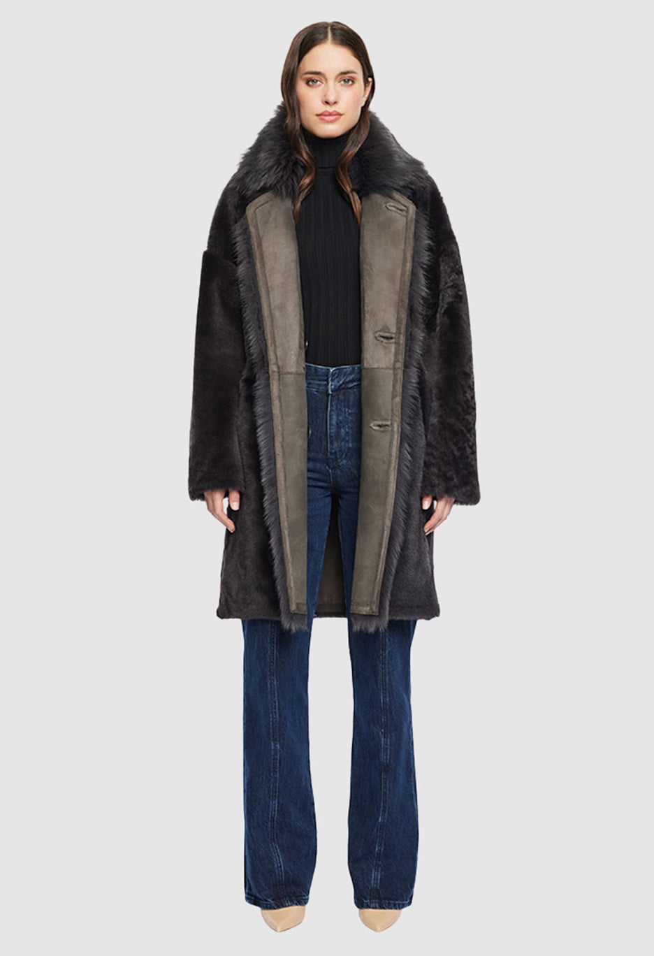 August Cappuccino Reversible Shearling Coat