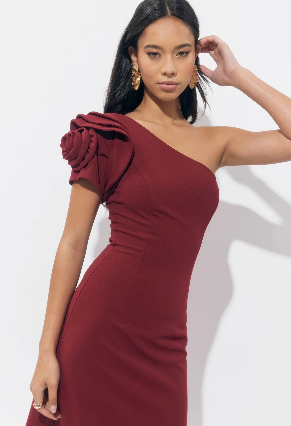 Dion One Shoulder Floral Applique Maxi Dress