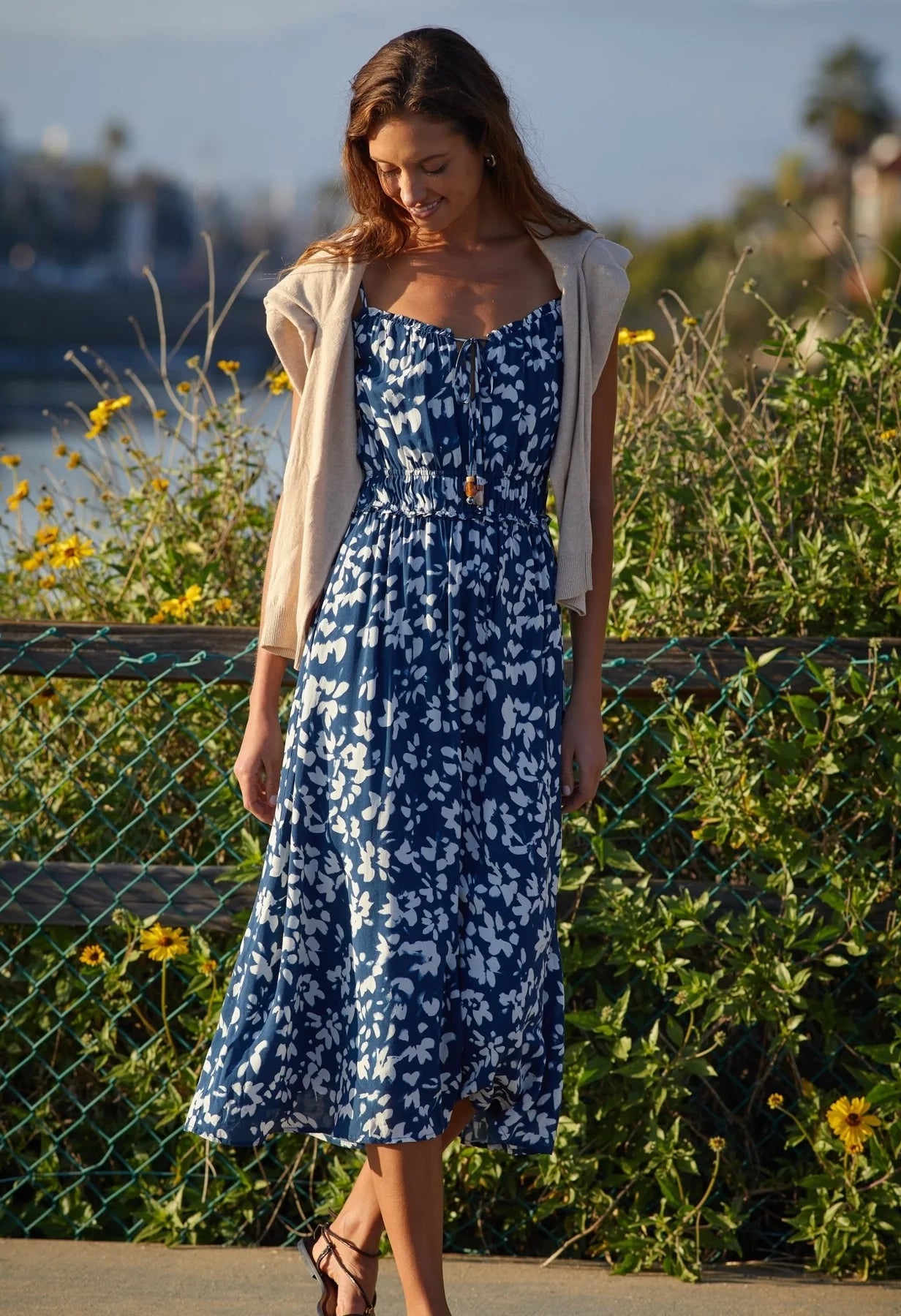 Elastic Waist Midi Dress