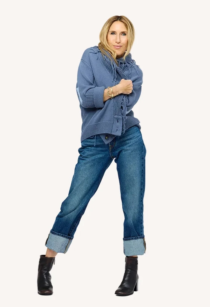 Fringe Shawl Collar Love Cardigan