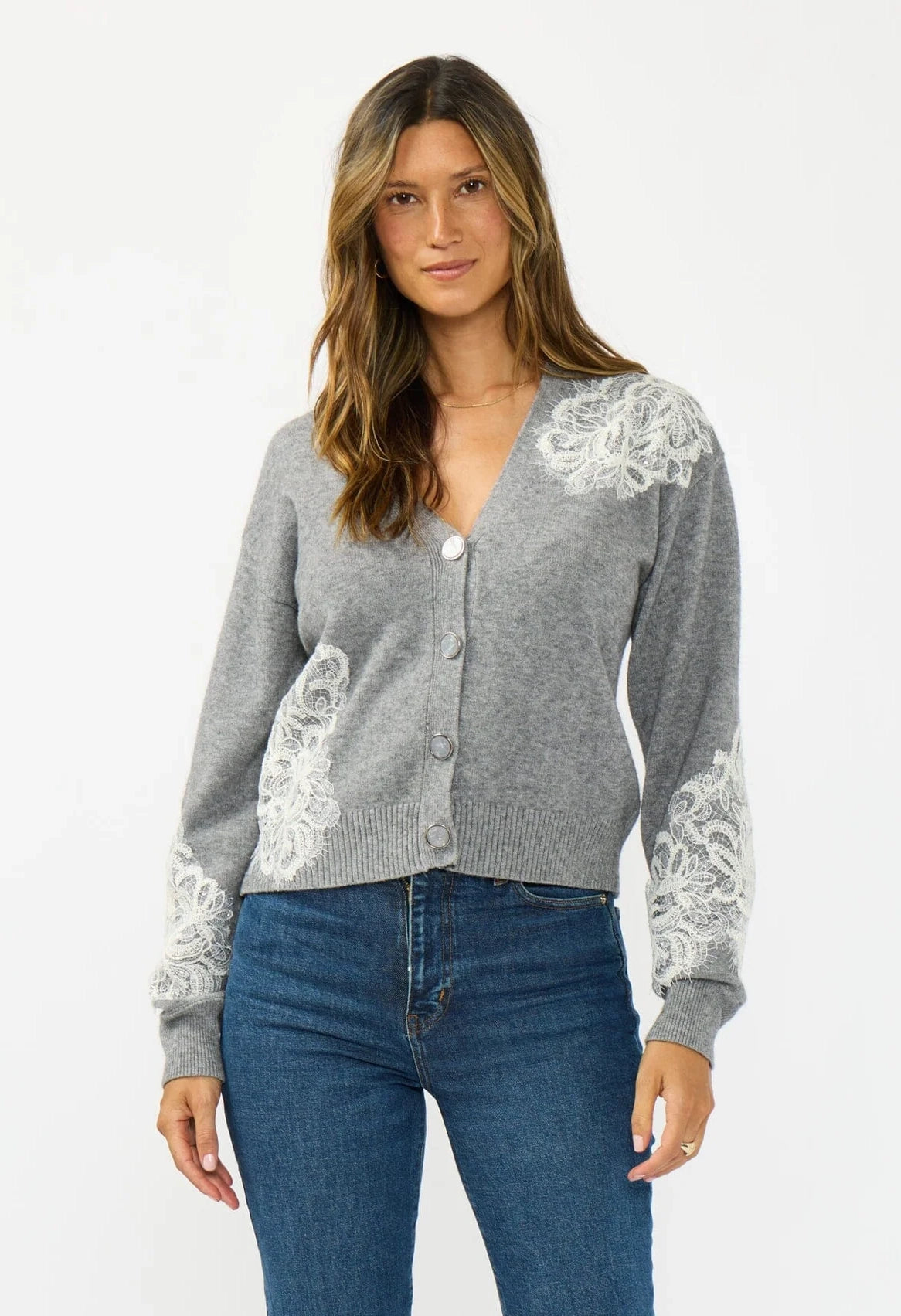 Chelsea V-Neck Lace Accent Cardigan