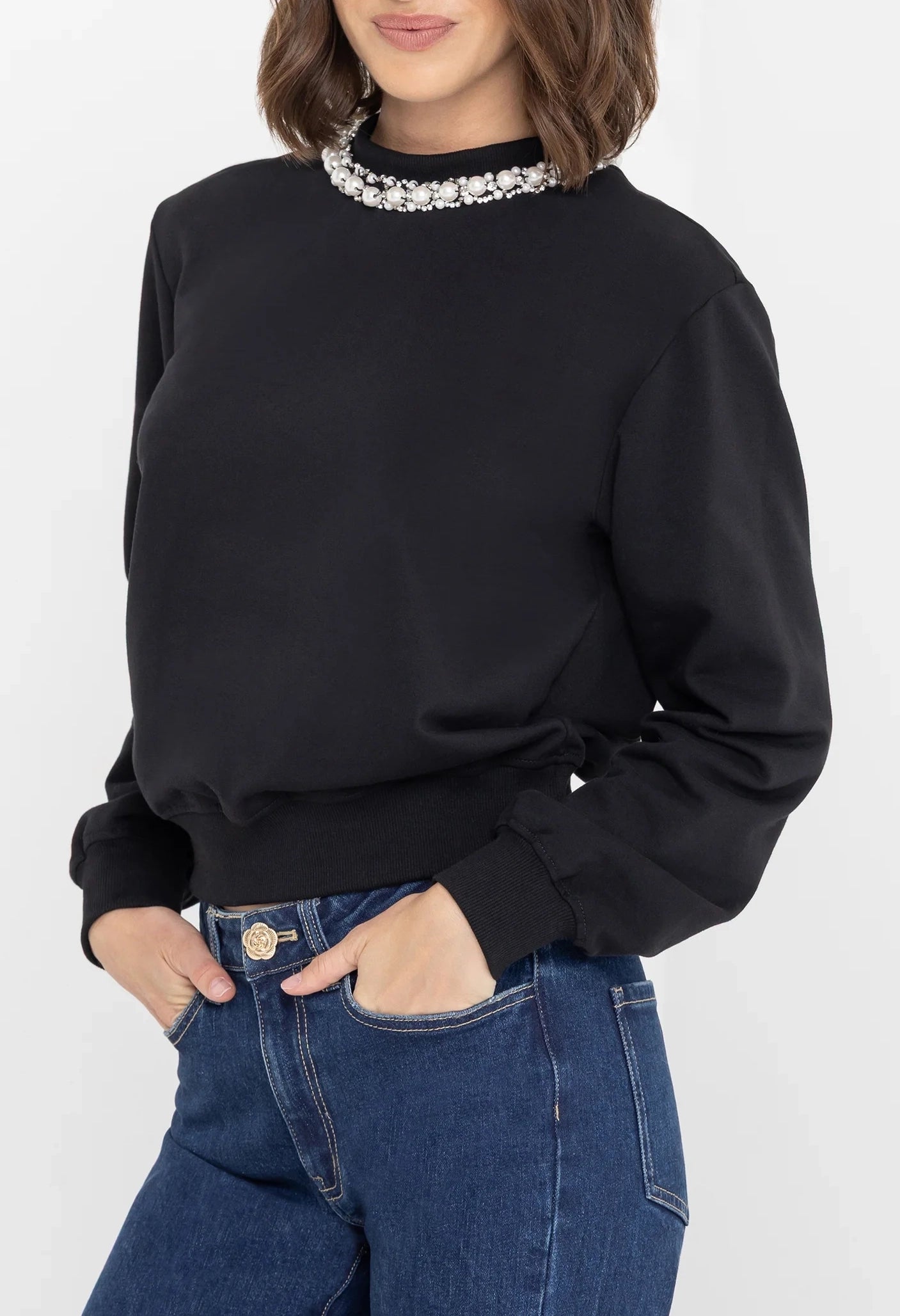 Jill Pearl/Crystal Embellished Sweatshirt