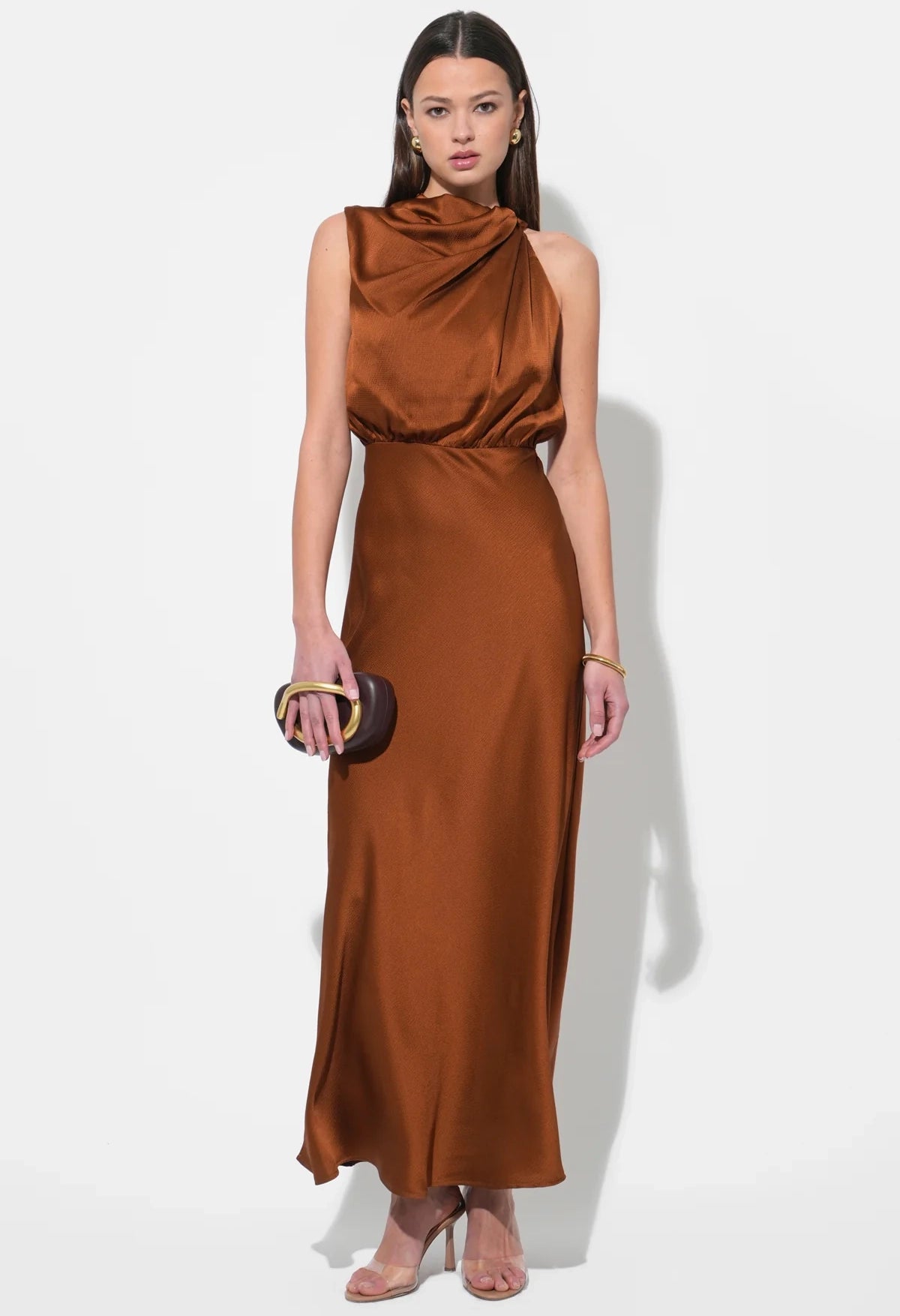 Kate Cowl Drape Asymmetrical Maxi Dress