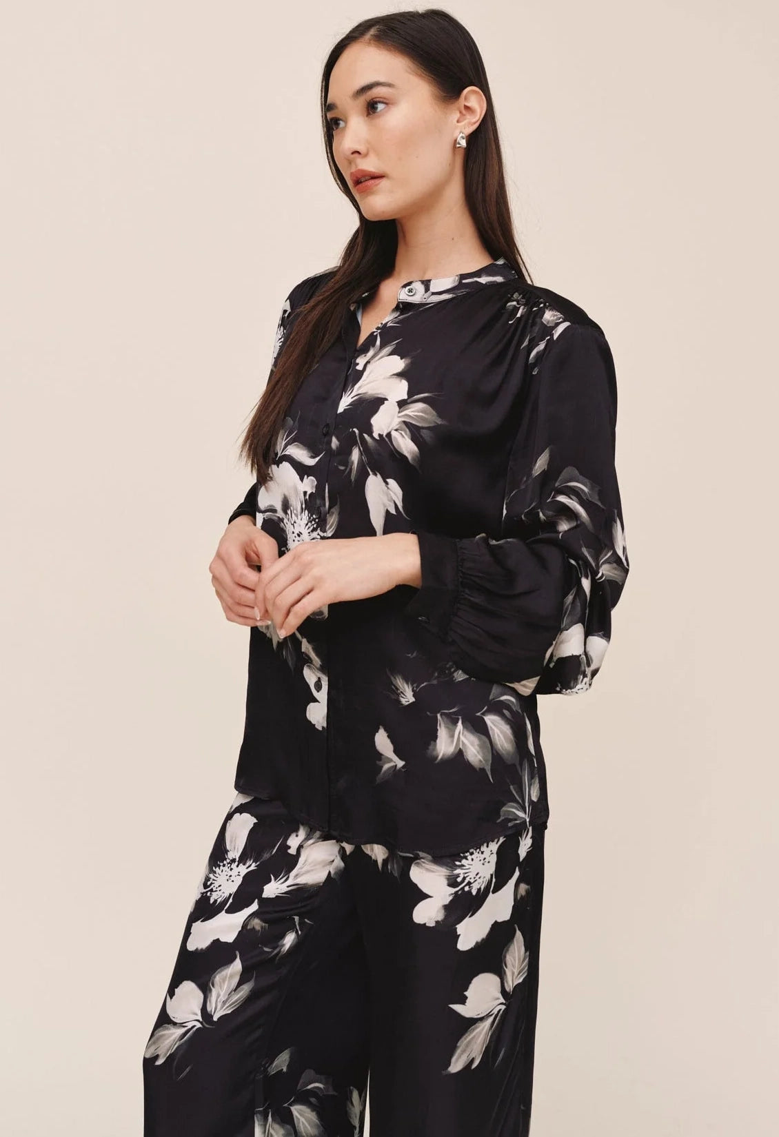 Long Sleeve Mandarin Collar Shirt