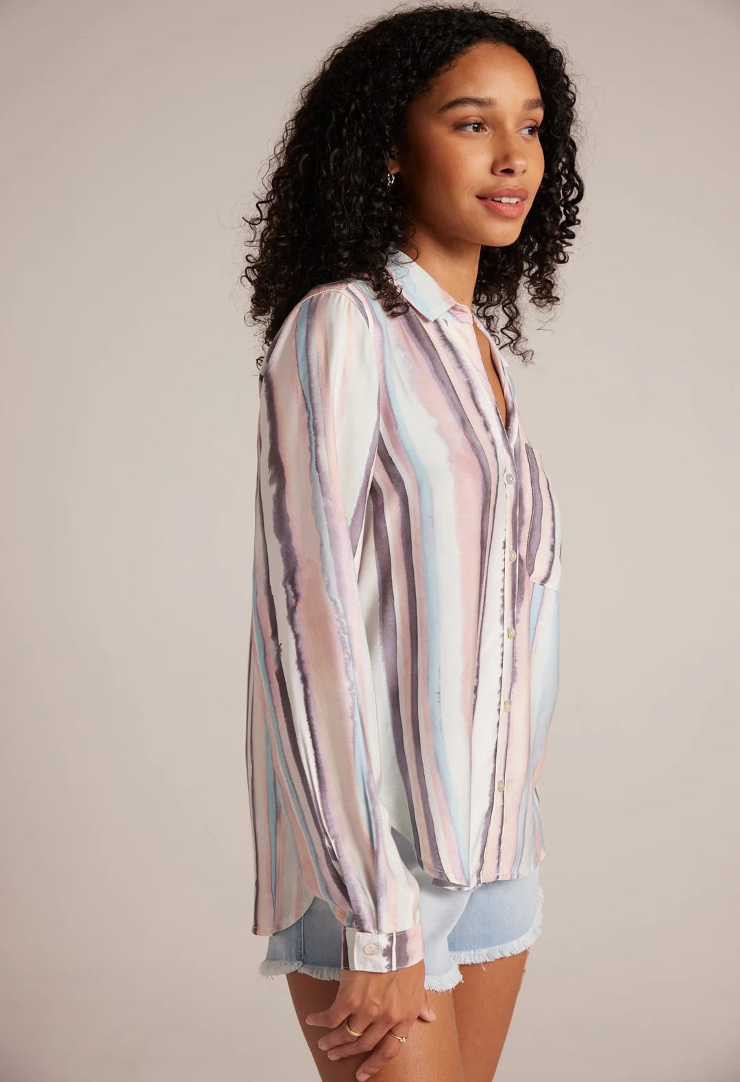 Long Sleeve Rounded Hem Button