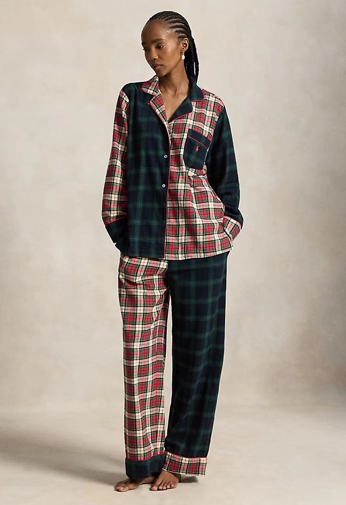 Mixed-Plaid Flannel Long-Sleeve PJ Set