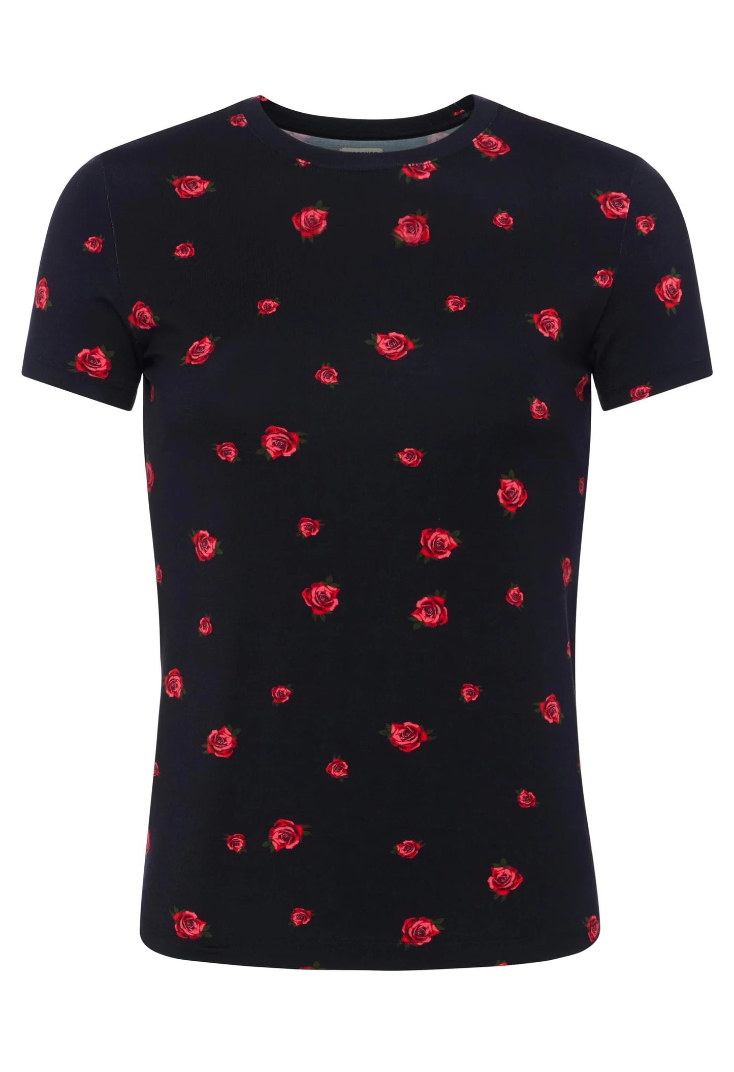 Ressi Fitted Tee Black Red Rose Embroidery