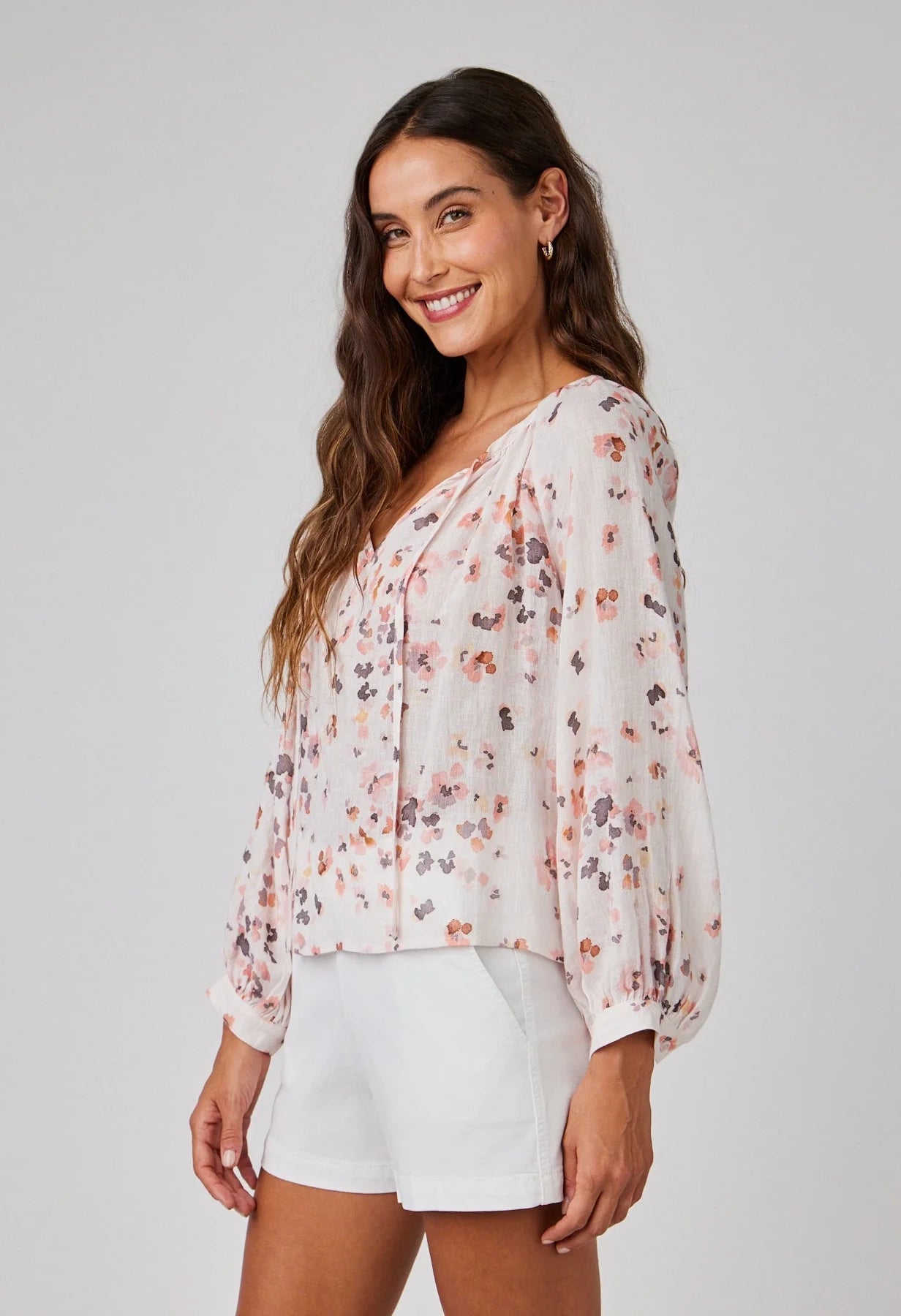 Shirred Raglan Tie Front Blouse