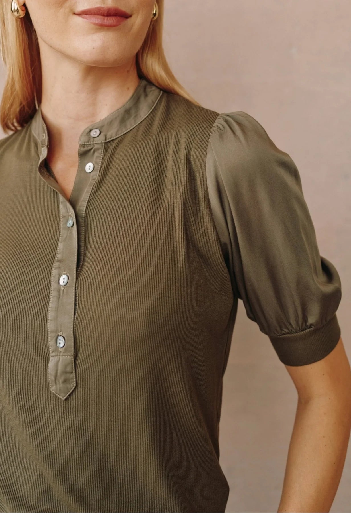Short Sleeve Placket Mixed Shirt