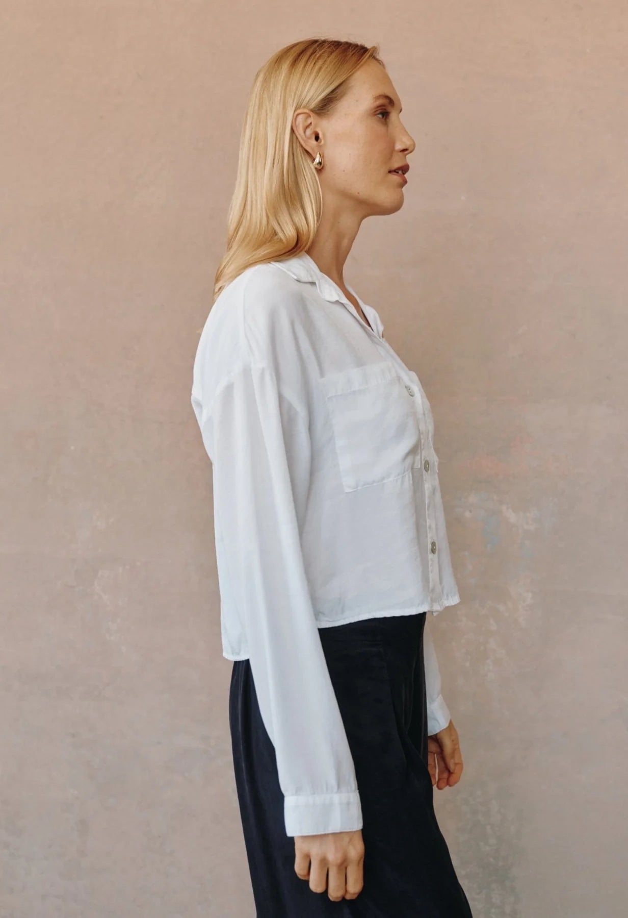 Wide Hem Cropped Button Down
