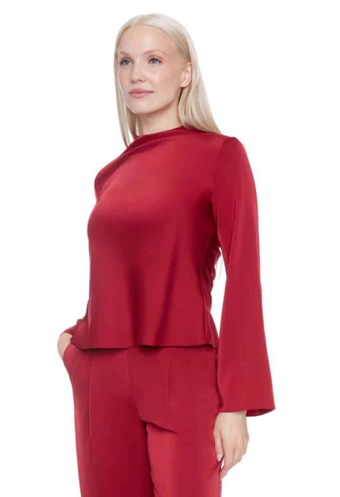 Lindsay Solid Satin Bell-Sleeve Top
