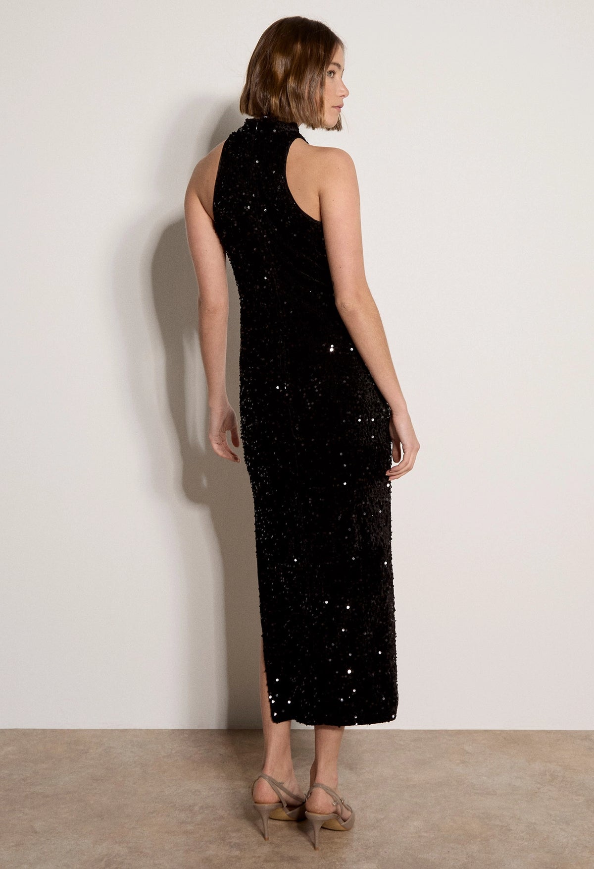 Velvet Sequin Halterneck Split Dress