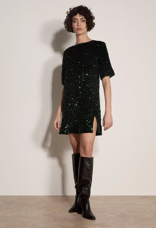 Velvet Sequin Bow Back Dress