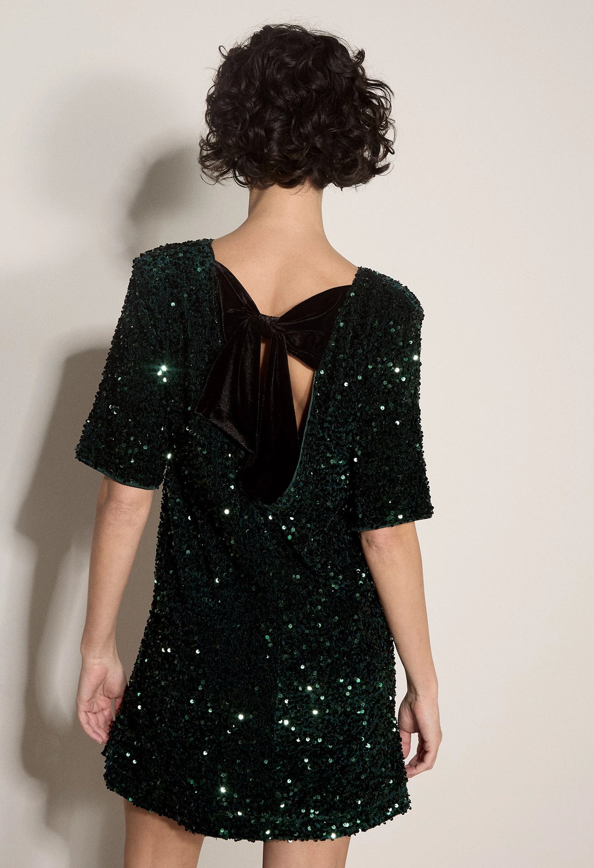 Velvet Sequin Bow Back Dress