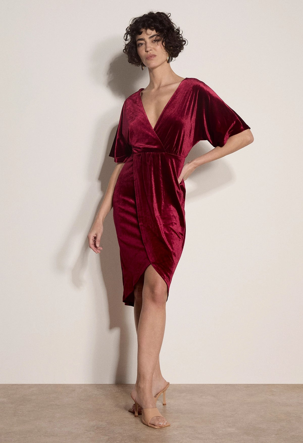 Batwing Sleeve Velvet Wrap Dress