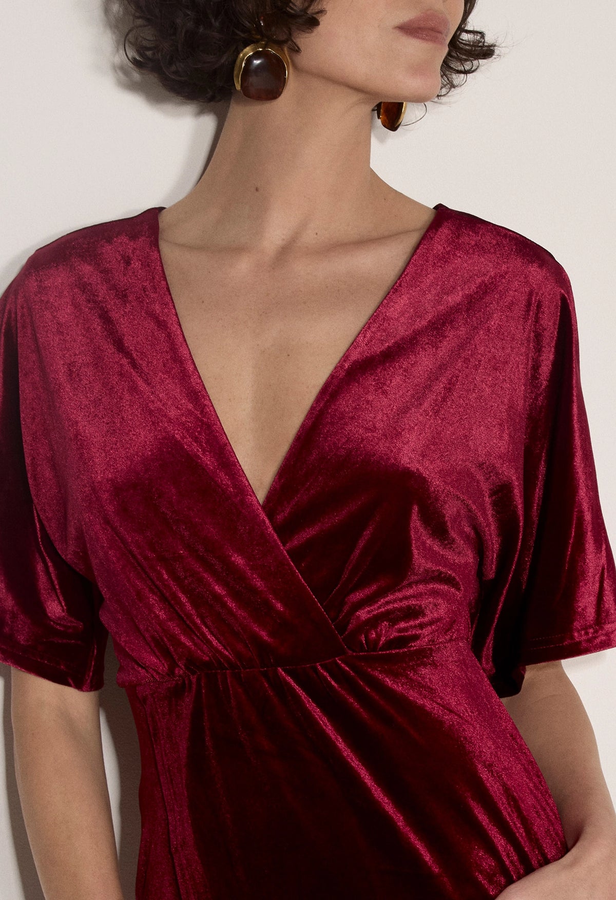 Batwing Sleeve Velvet Wrap Dress