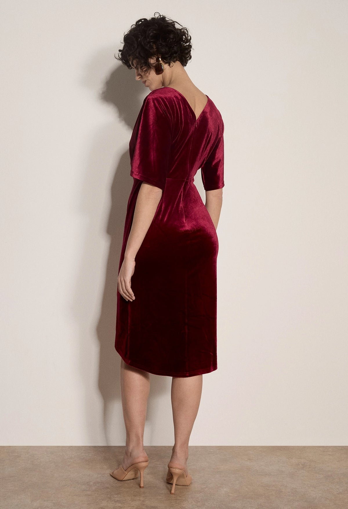Batwing Sleeve Velvet Wrap Dress