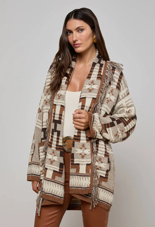 Jair Jacquard Fringe Cardigan