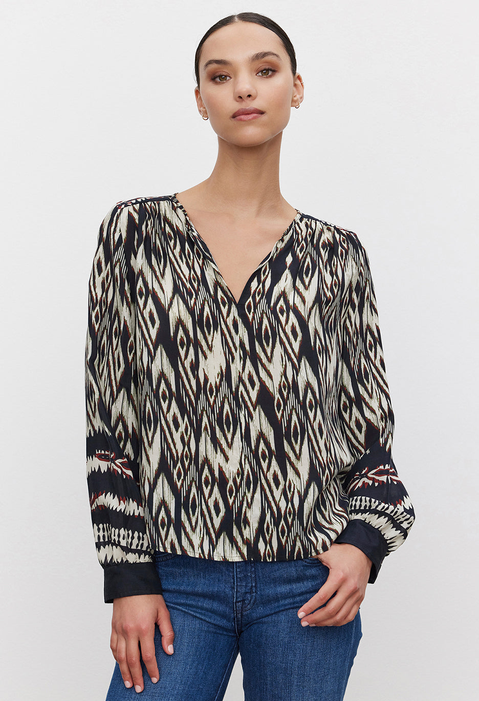 Abrielle Ikat Viscose Long Sleeve Top