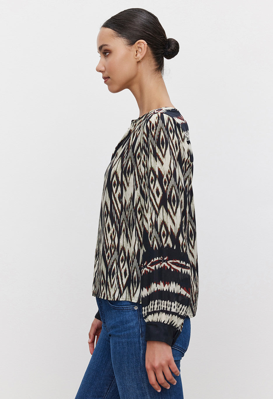 Abrielle Ikat Viscose Long Sleeve Top