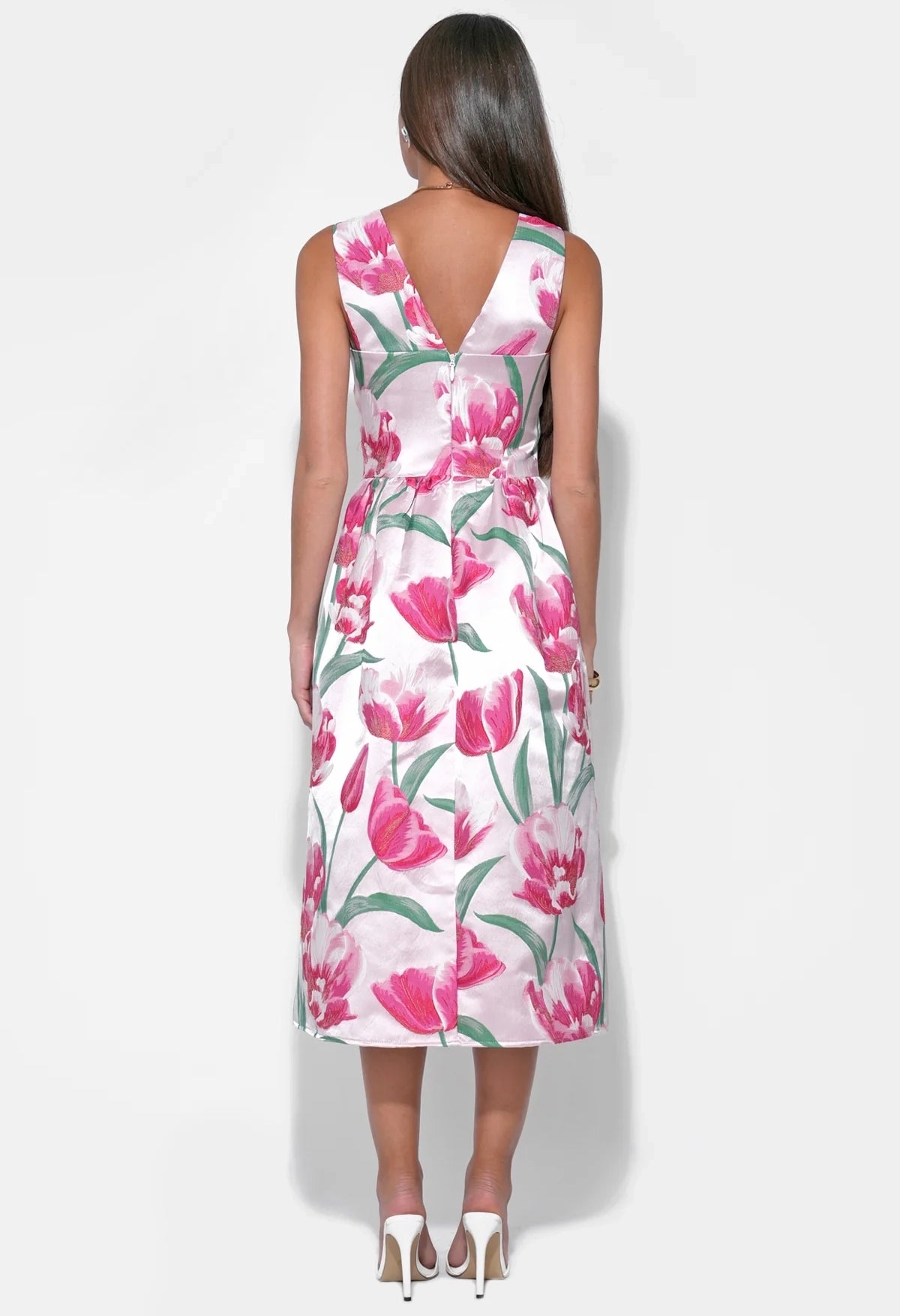 Amira Sweetheart Flower Jacquard Midi Dress