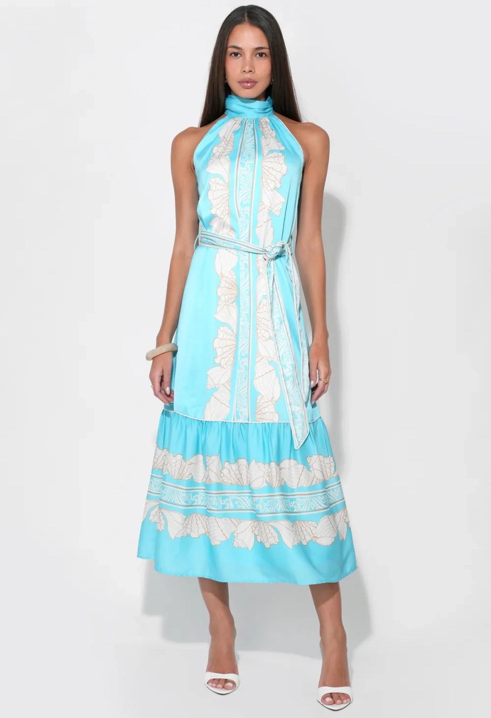 Ariella Halter Printed Seashell Maxi Dress