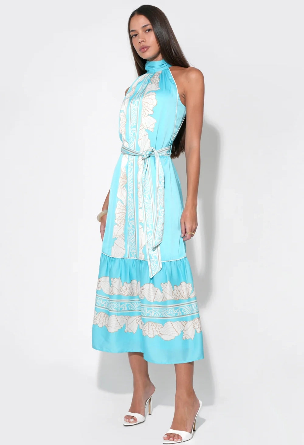 Ariella Halter Printed Seashell Maxi Dress