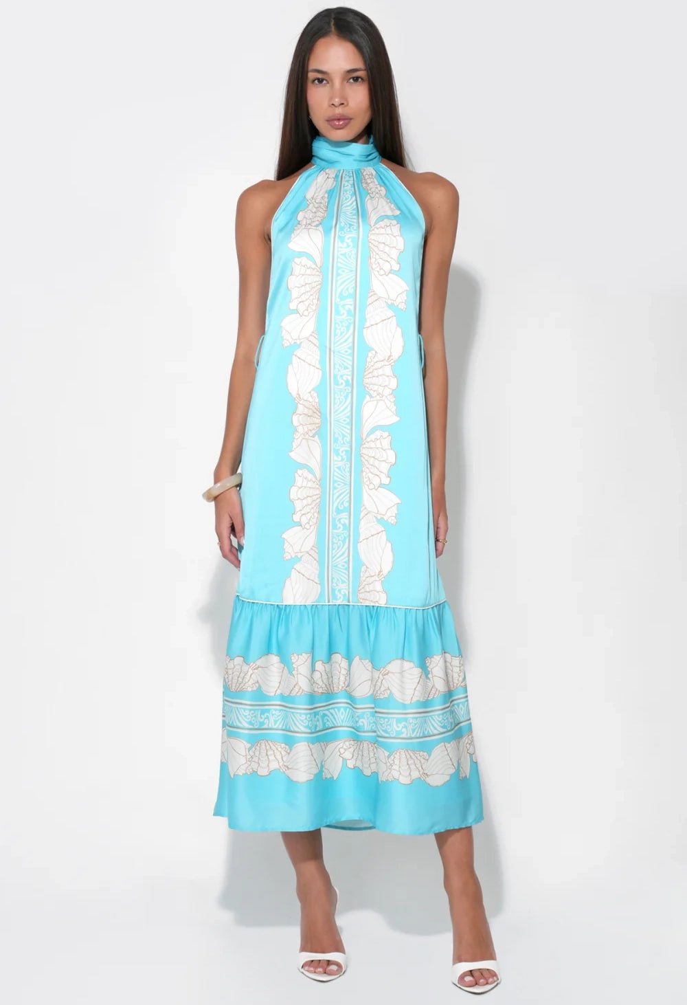 Ariella Halter Printed Seashell Maxi Dress