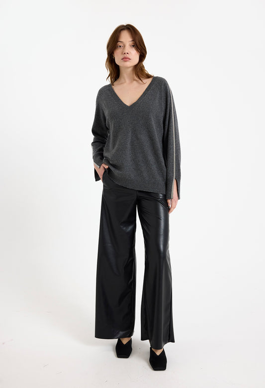 Glitz Split Cuff Relaxed V-neck Top