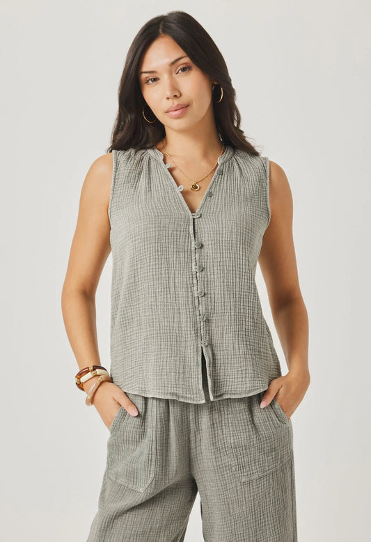 Ava Gauze Button Tank