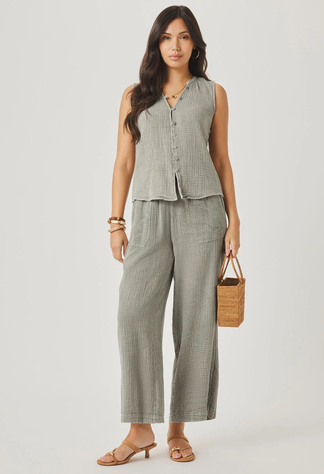 Ava Gauze Button Tank