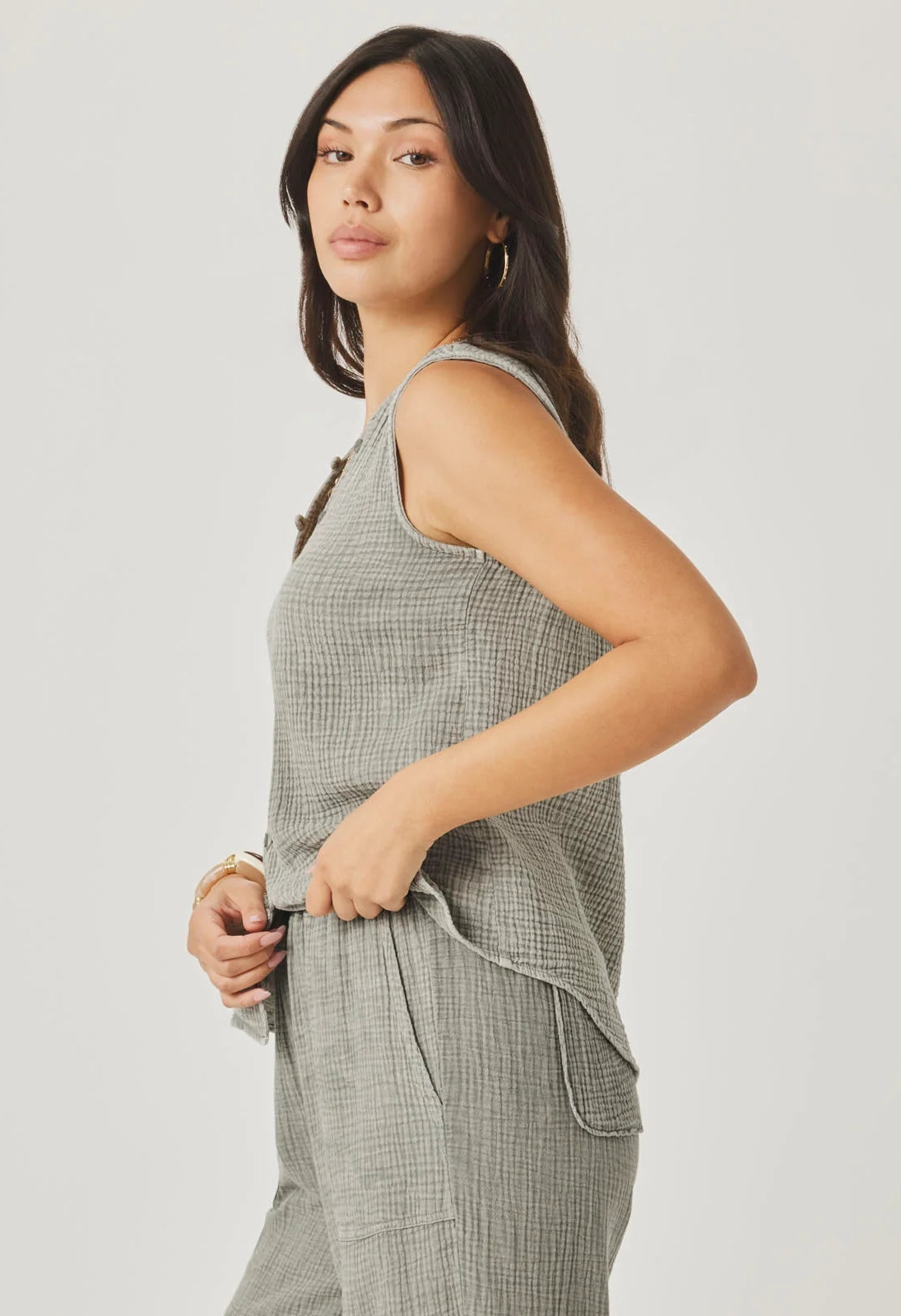 Ava Gauze Button Tank
