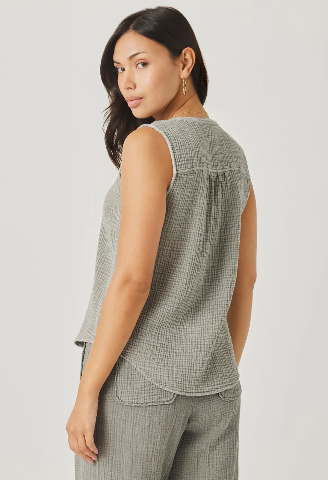 Ava Gauze Button Tank