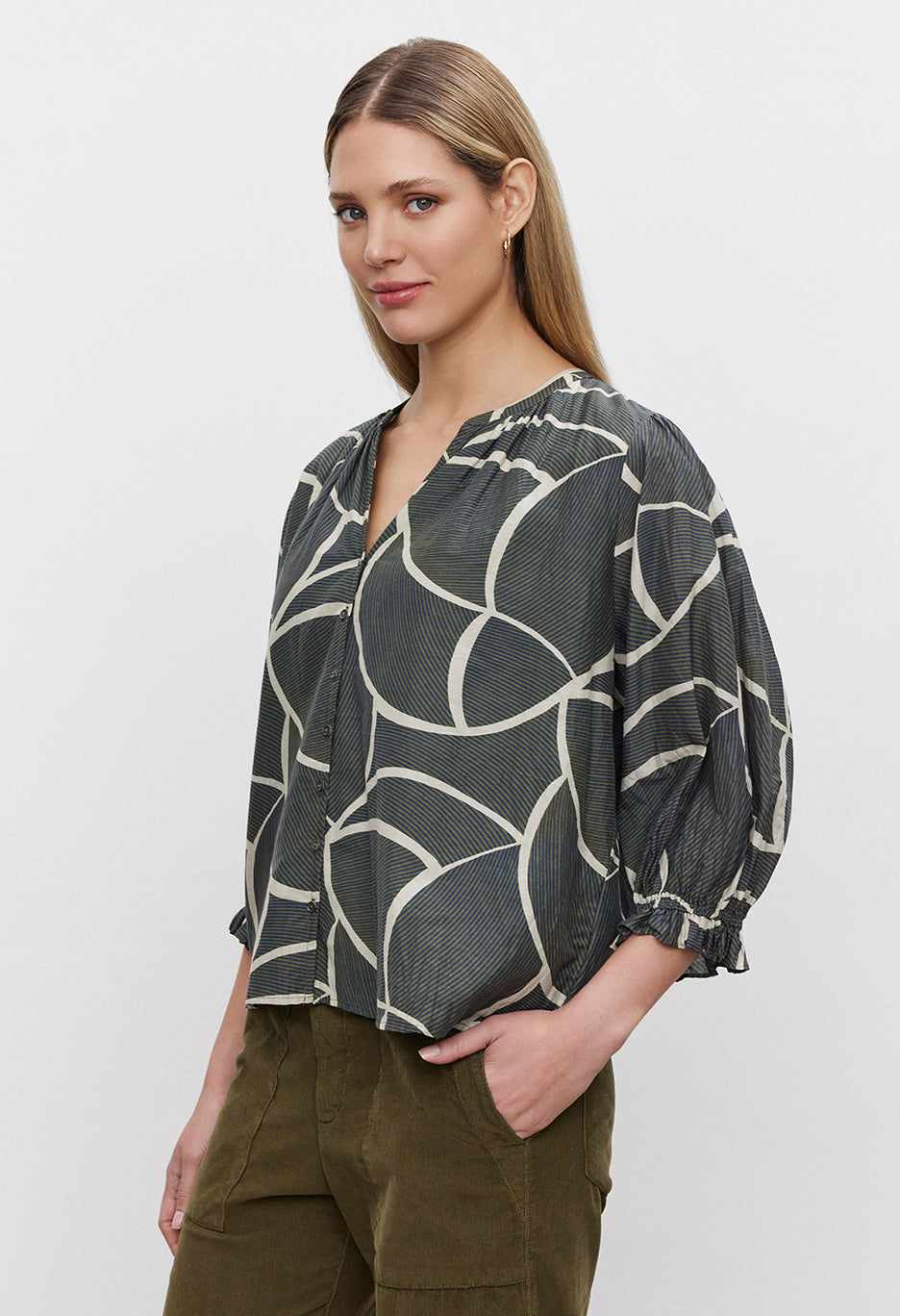 Betty Printed Silk Cotton Voile Long Sleeve Top