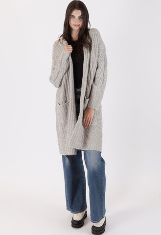 Birch Long Cardigan with Cable Detail