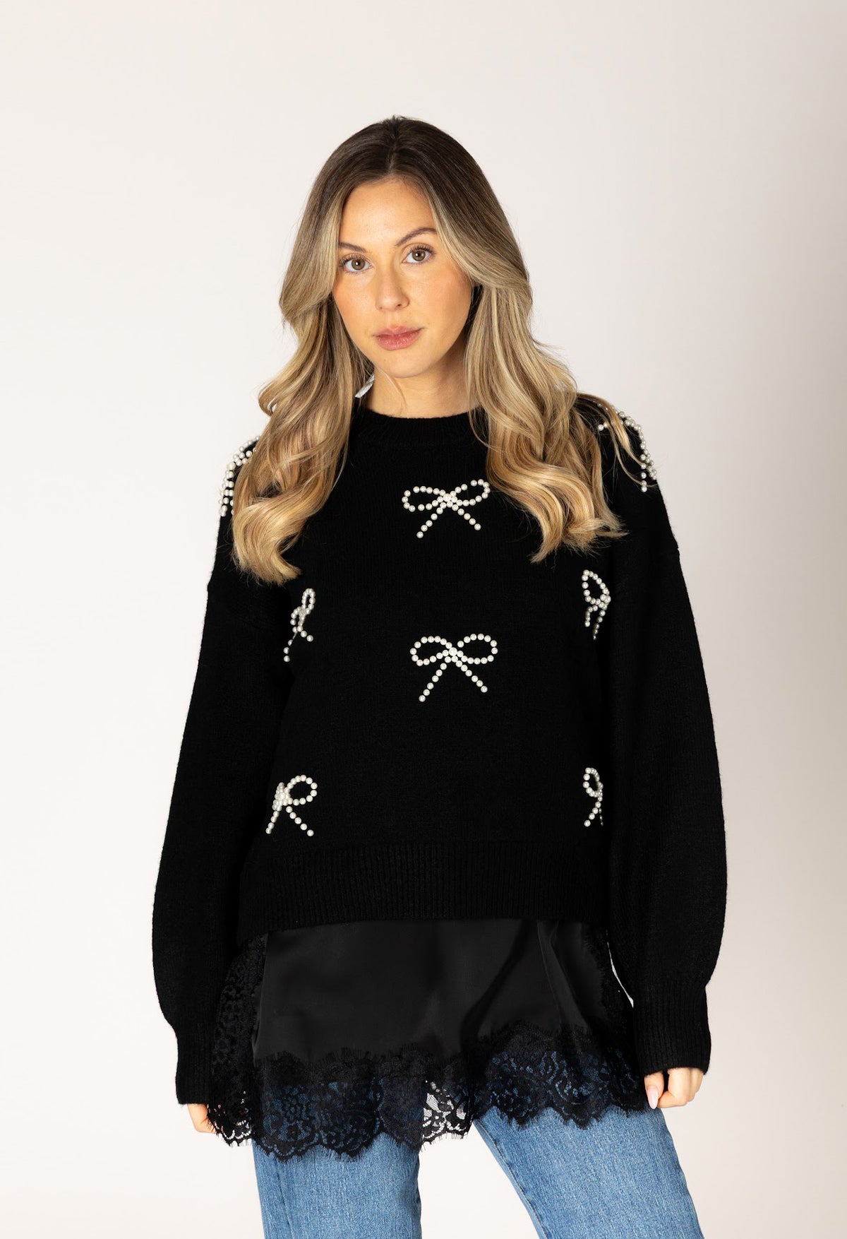 Bows Novelty Pearl Bow Sweater