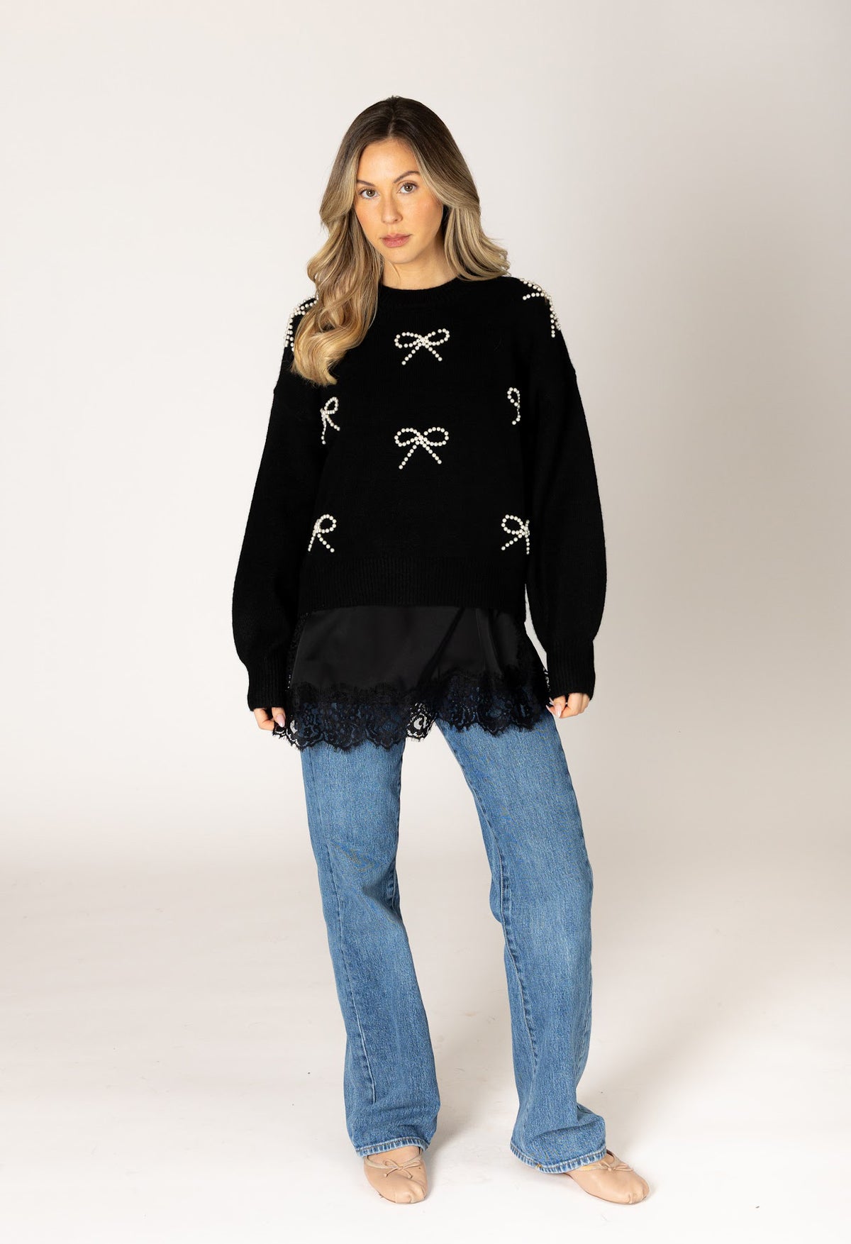 Bows Novelty Pearl Bow Sweater