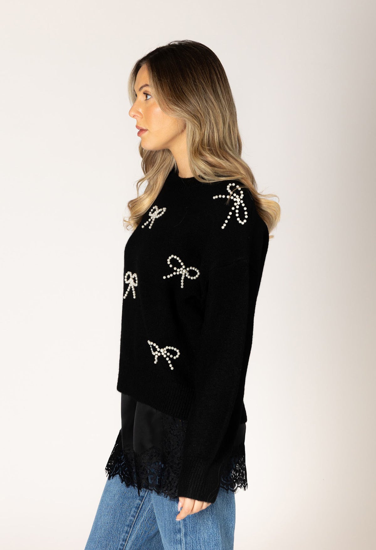 Bows Novelty Pearl Bow Sweater