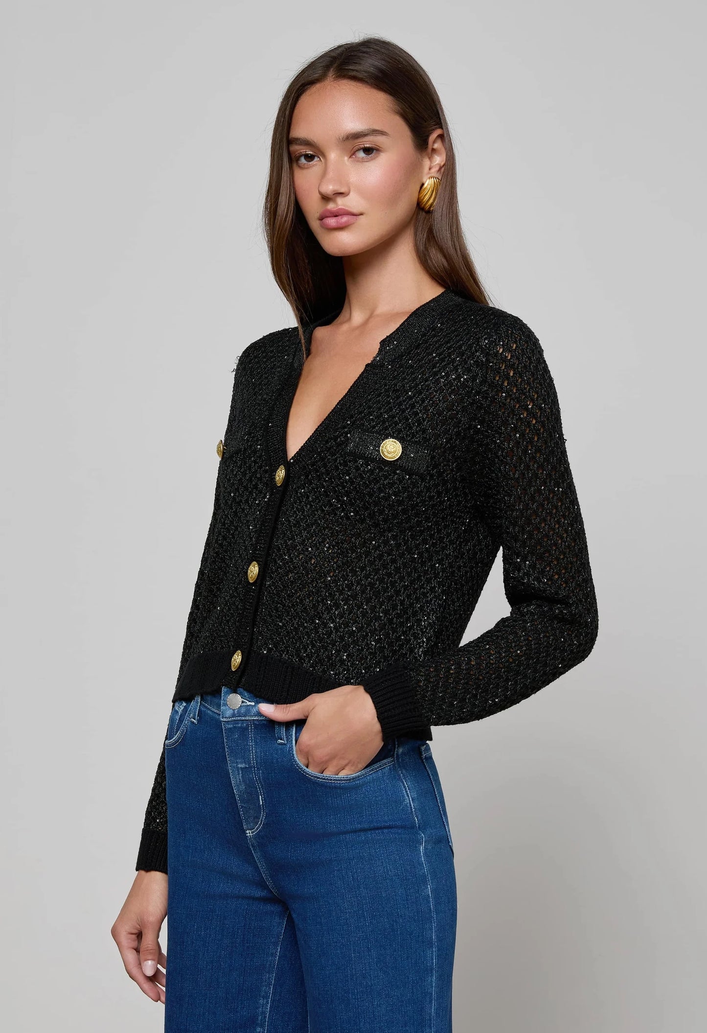 Blanca Sequin Crop Cardigan