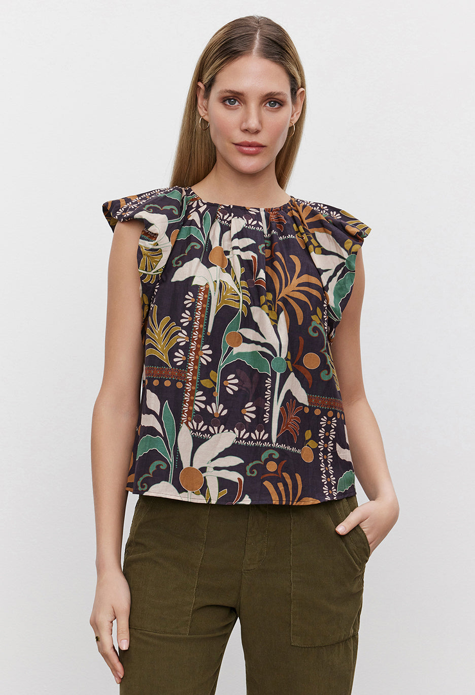 Camille Printed Silk Cotton Voile Top