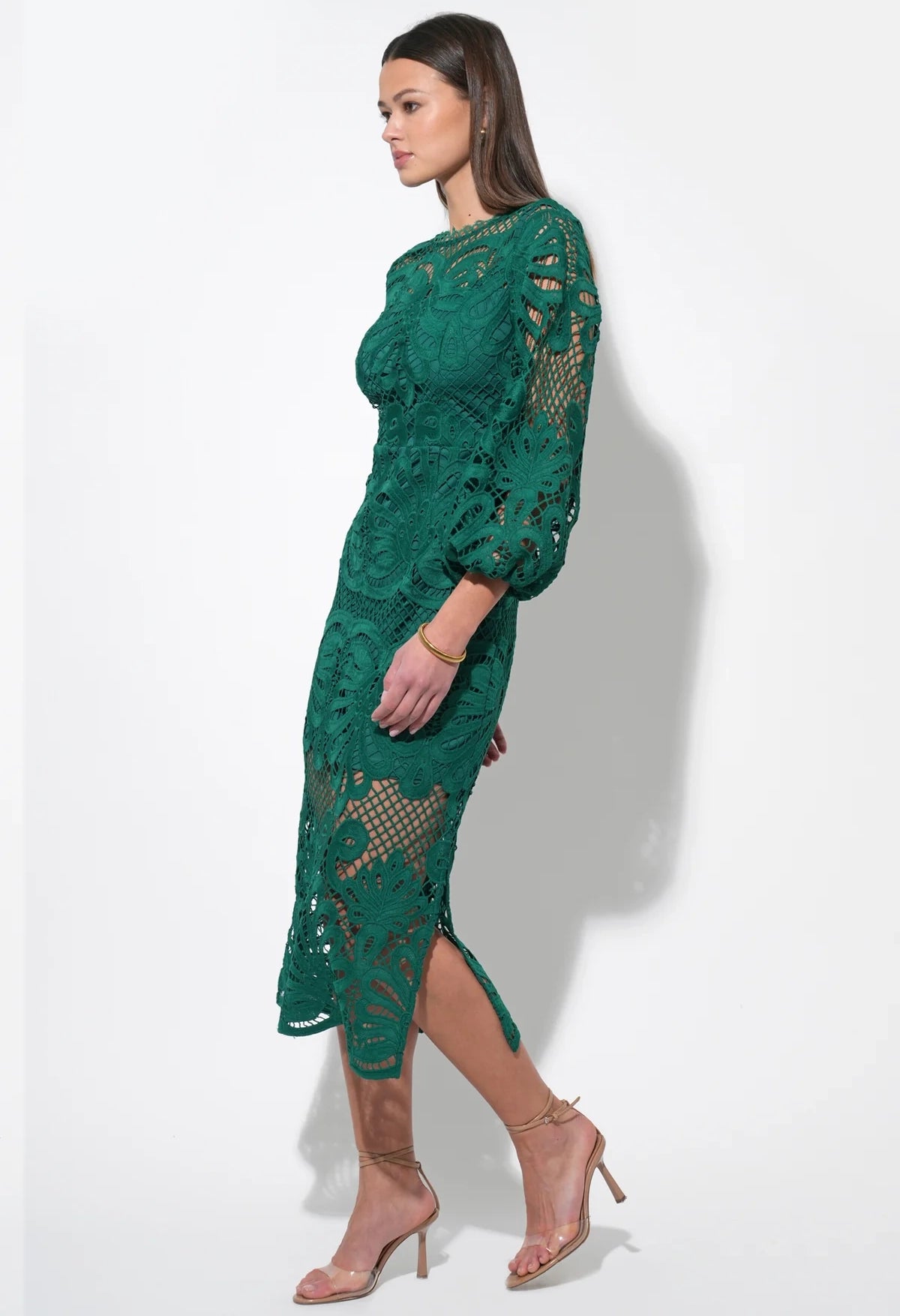 Carson Lace Puff Sleeve Midi Dress
