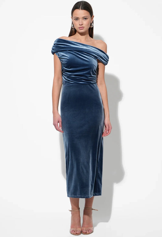 Casette Off Shoulder Velvet Midi Dress