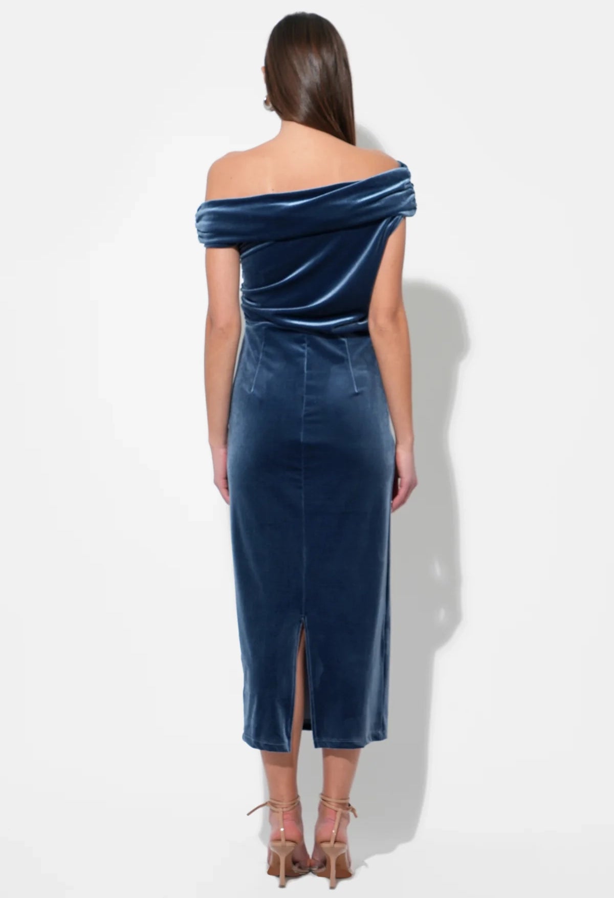 Casette Off Shoulder Velvet Midi Dress