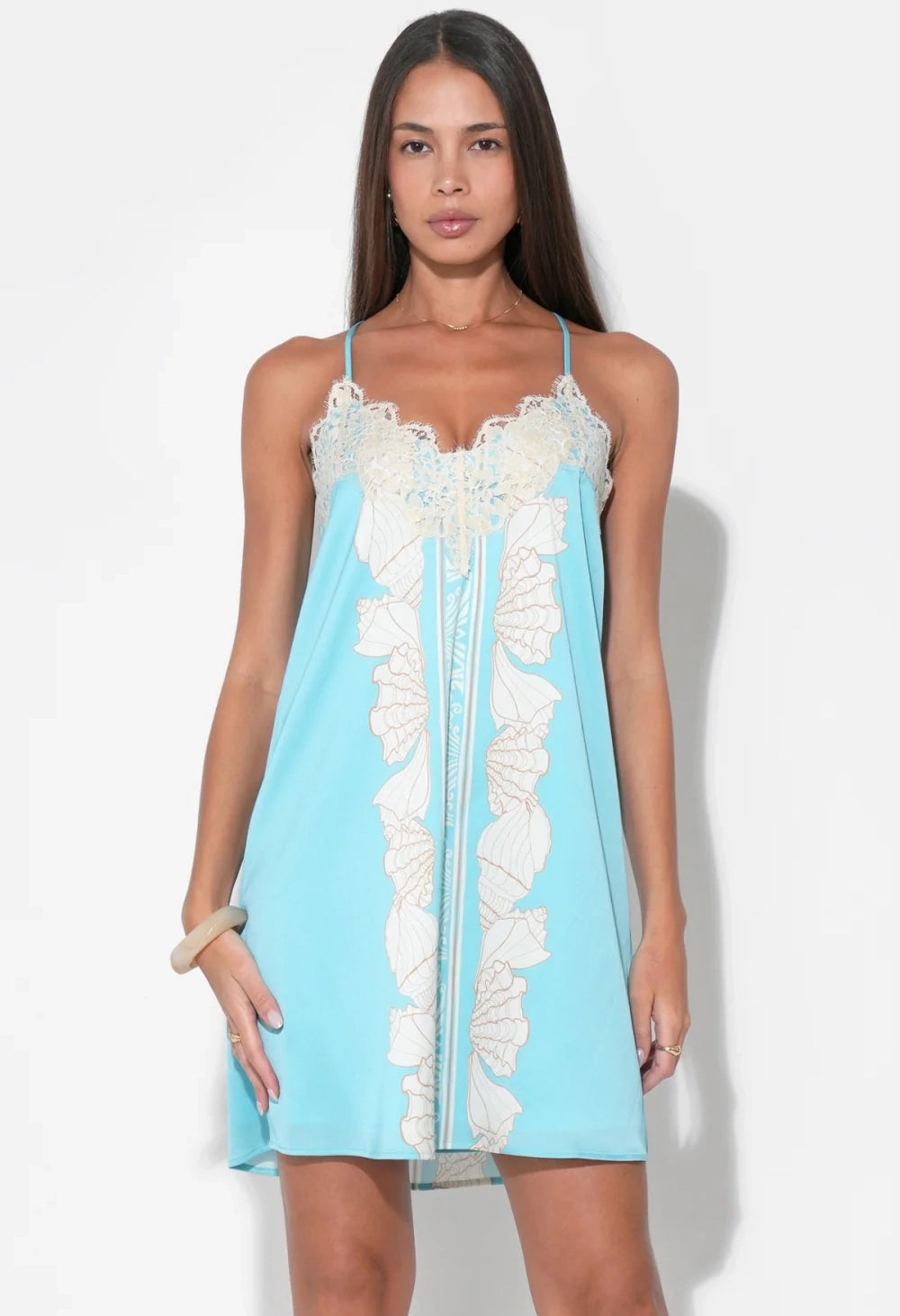 Celeste Lace Trim Printed Seashell Mini Dress