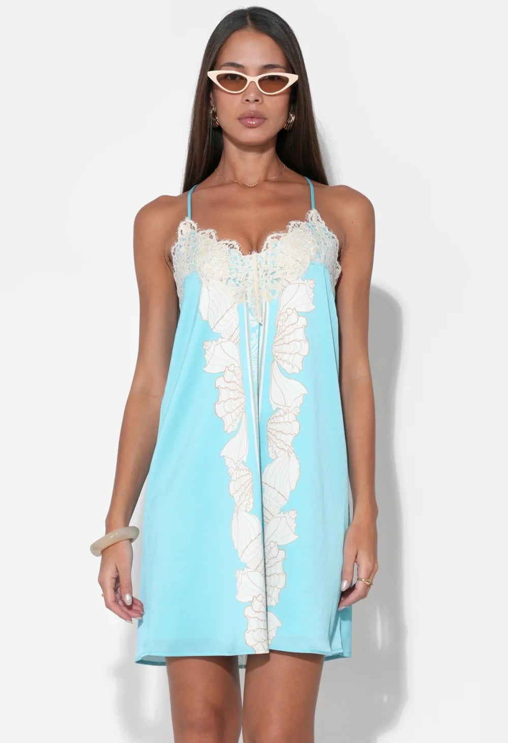 Celeste Lace Trim Printed Seashell Mini Dress