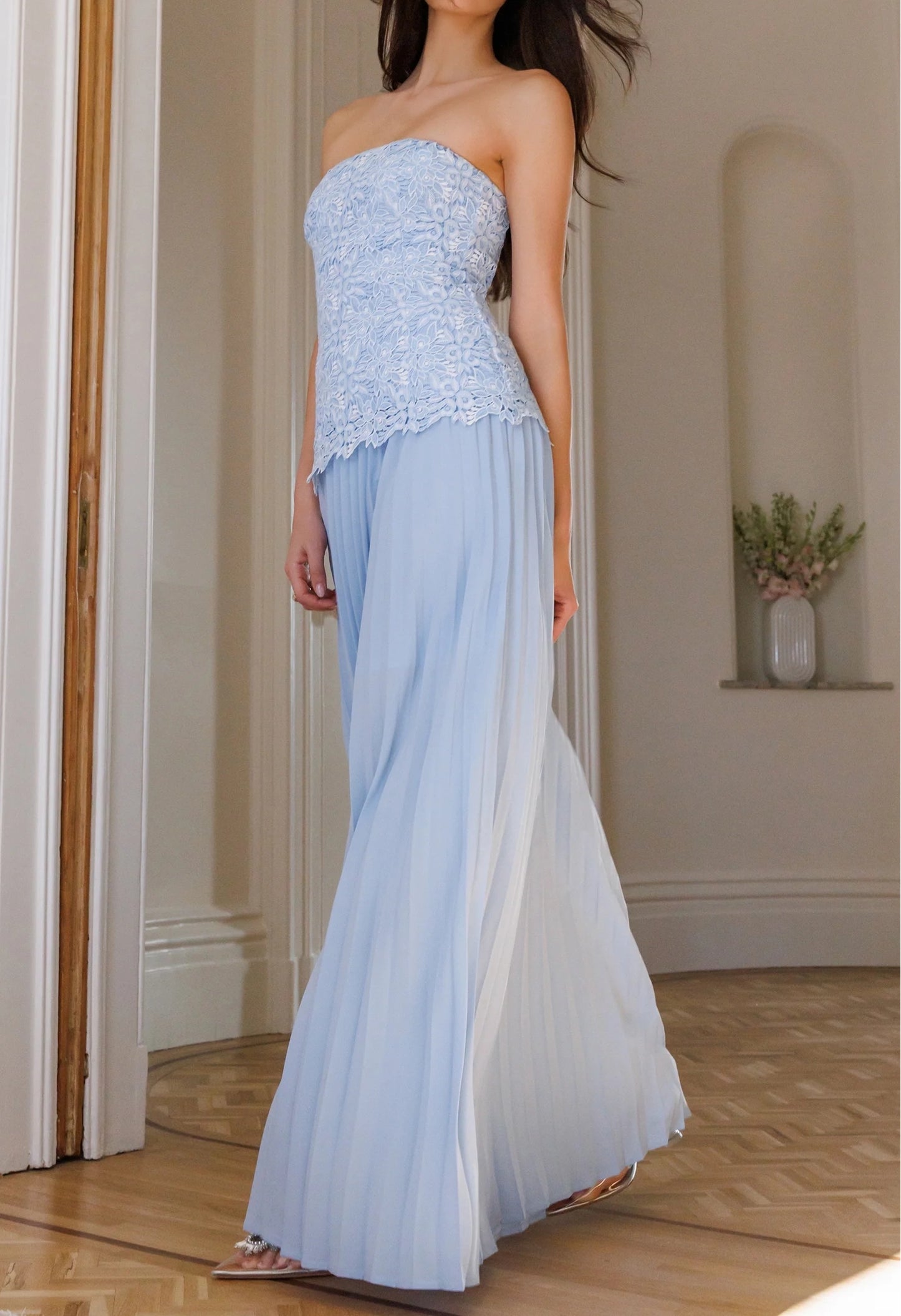 Cody Two Tone Lace Pleat Dress