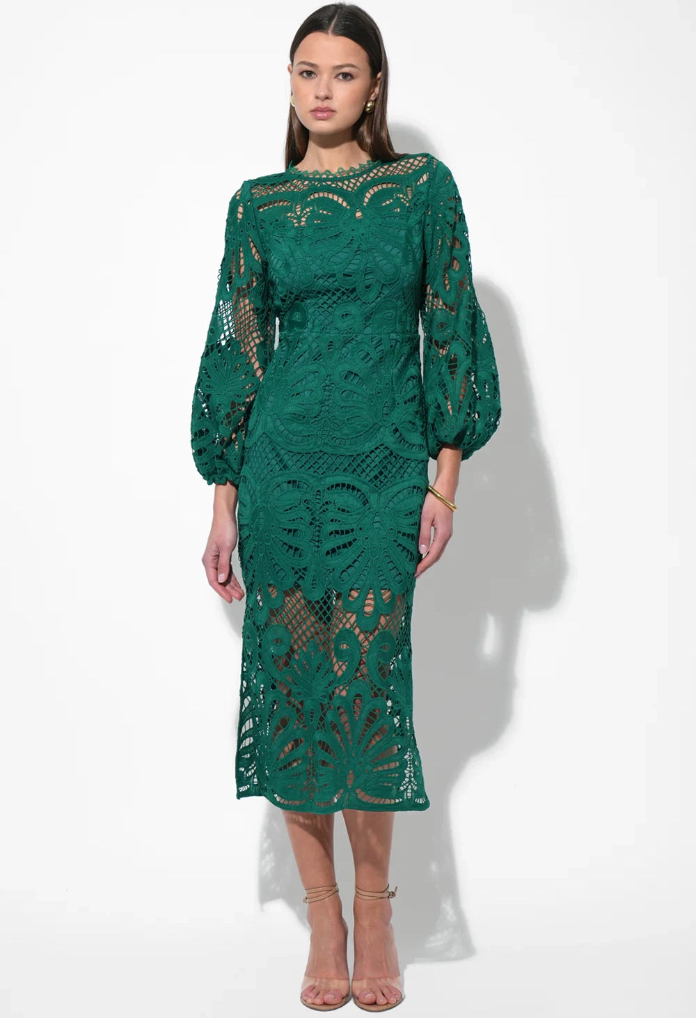 Carson Lace Puff Sleeve Midi Dress