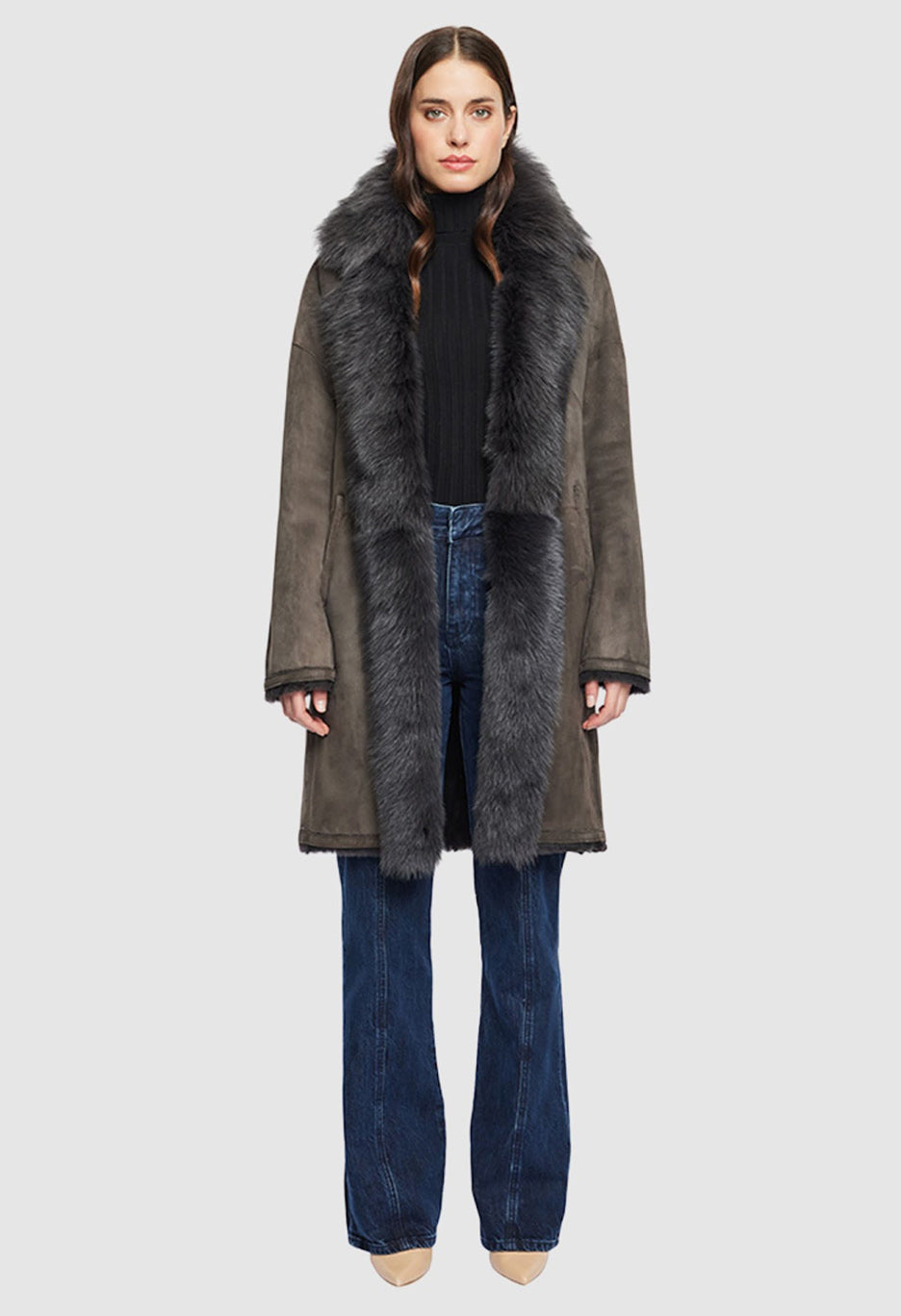 August Cappuccino Reversible Shearling Coat