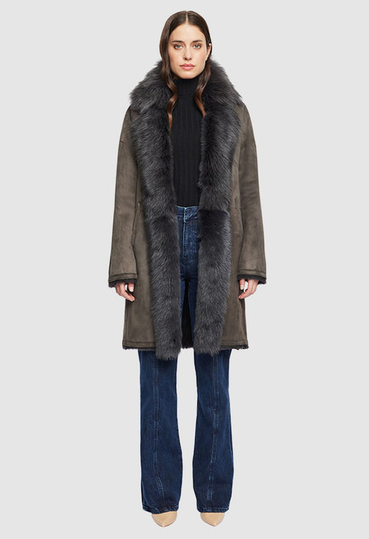 August Cappuccino Reversible Shearling Coat